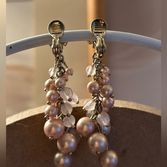Monet pink drop clip-on earrings - Picture 2 of 2